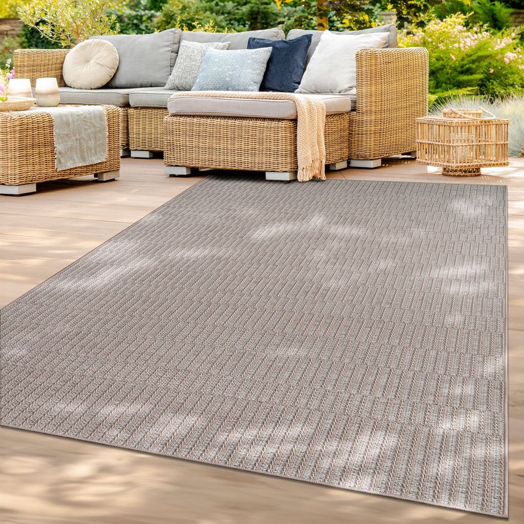 TT Home In-& Outdoorteppich Wetterfest Terrasse Balkon Esszimmer Boho Motiv Moderner Skandi Look Unifarben Größe 150 cm Quadrat