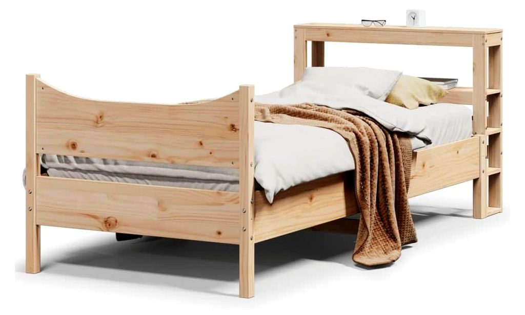 Bettgestell mit Kopfteil 75x190 cm Einzelbett aus Massivholz Kiefer