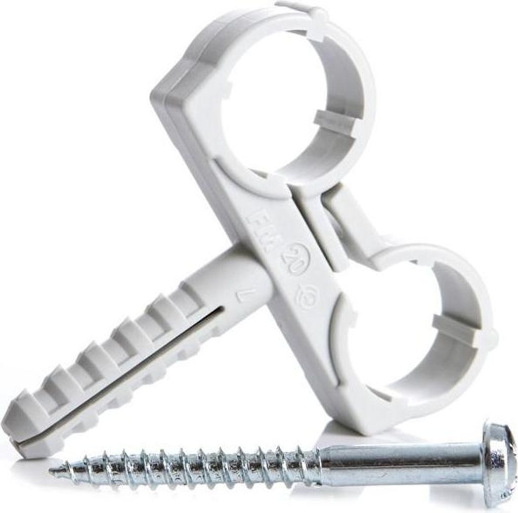 2 Rohrschellen Doppelt 20mm mit Dübel und Schraube Rohrbefestigung Rohrhalter
