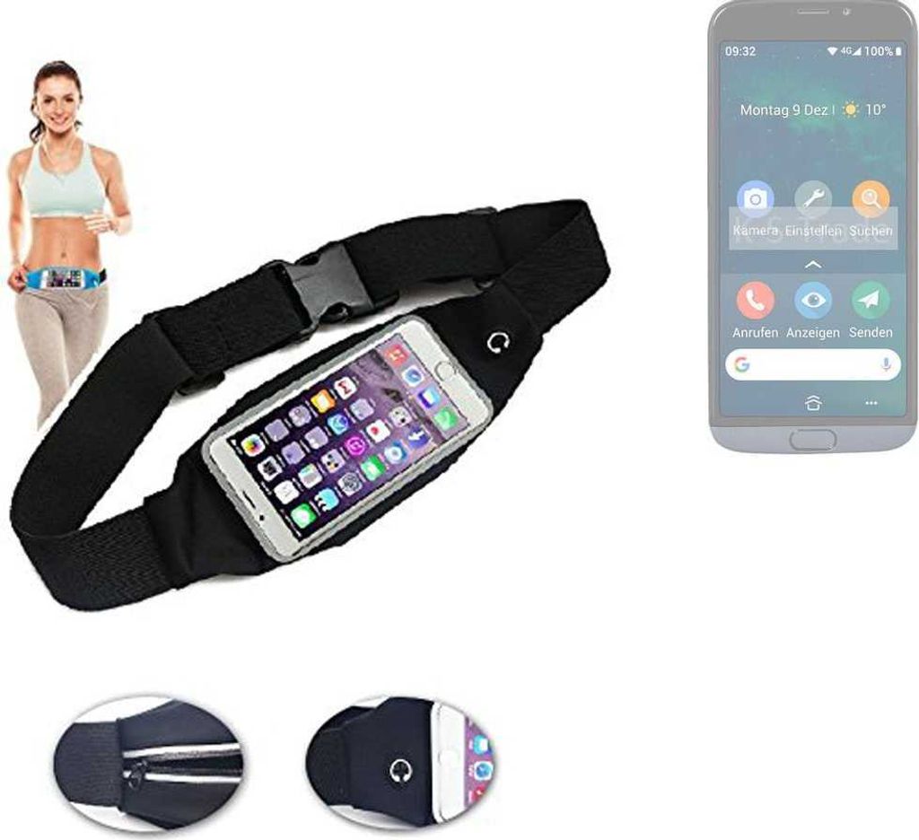 K-S-Trade Jogging-Armband kompatibel mit Doro 8050 Gürteltasche Umhängetasche Bauchtasche schwarz Sport Running Jogging Fitness Laufen Exercise