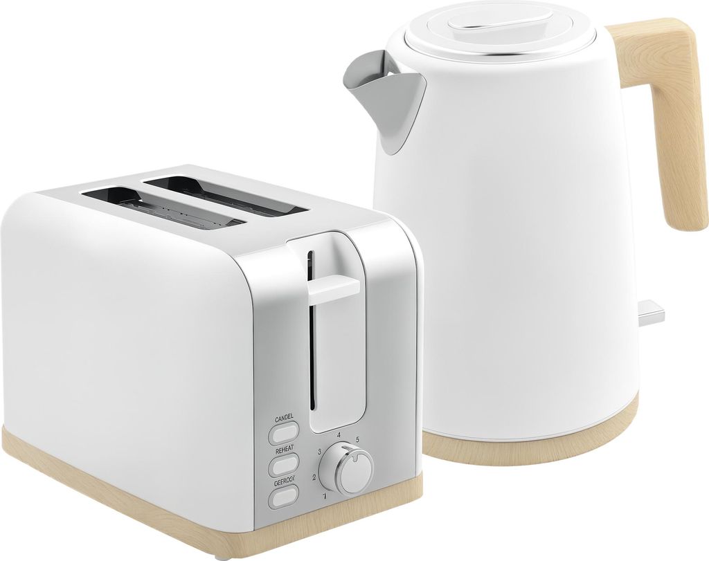 HOMCOM Wasserkocher- und Toaster-Set, 2200 W, 1,7 l Edelstahl-Wasserkocher mit Schnellheizfunktion und 2-Scheiben-Toaster mit 7 Bräunungsstufen un...
