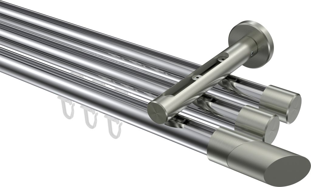 Interdeco Innenlaufstange / Gardinenstange mit Innenlauf Chrom / Edelstahl-Optik, Typ Siteno Verano (Schräge Bicolor), 20 mm Ø 3-läufig, 200 cm