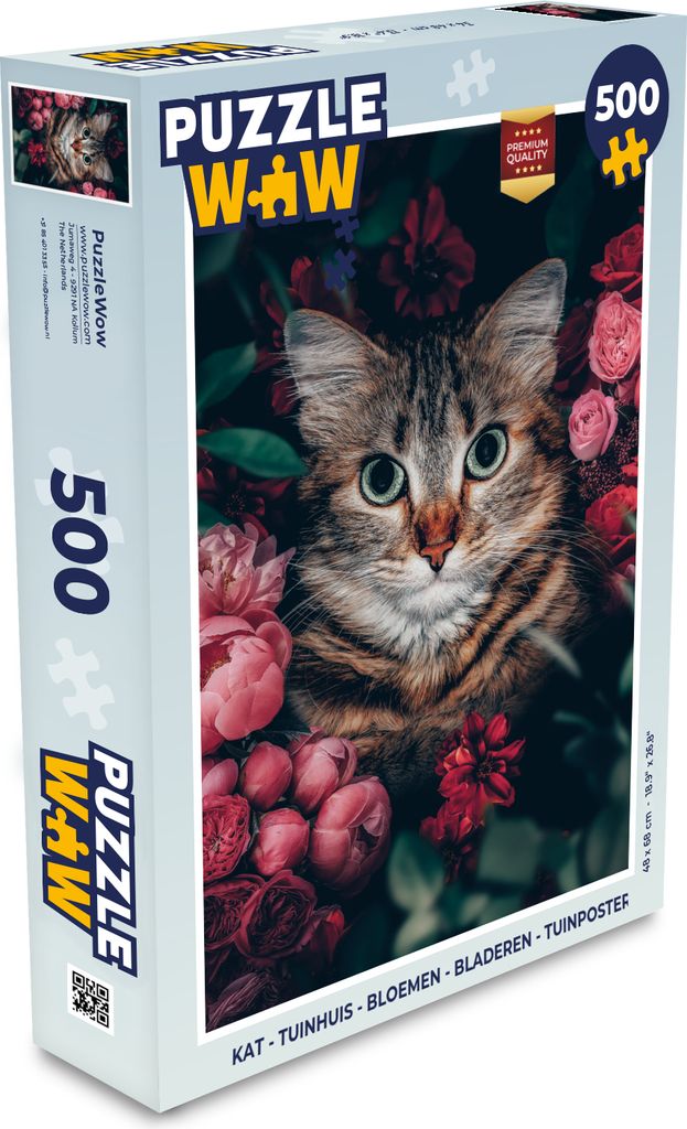 MuchoWow Puzzle 500 Teile Katze - Blumen - Blätter - Botanisch - Denken - Spiel - Toy