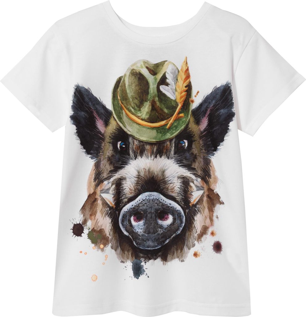 Wadera, Baumwoll T-Shirts Kinder Junge Mädchen, 86/92, Weiß, mit Wildschwein