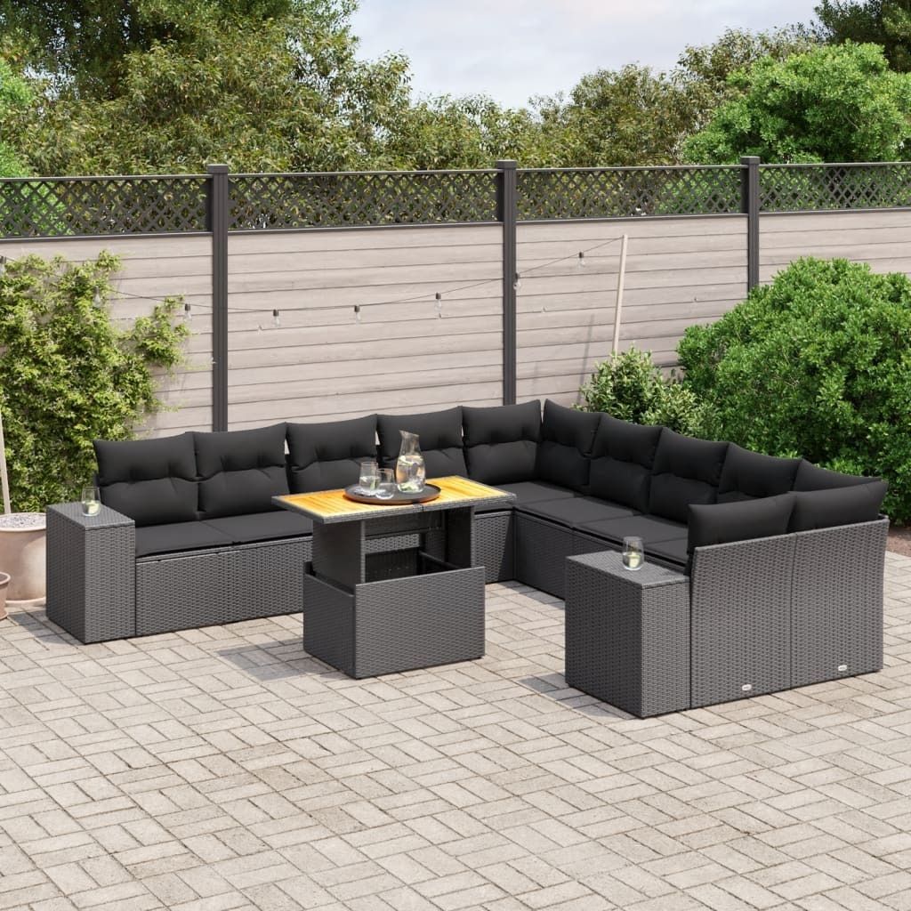 Maison Exclusive - 11-tlg. Garten-Sofagarnitur mit Kissen Schwarz Poly Rattan