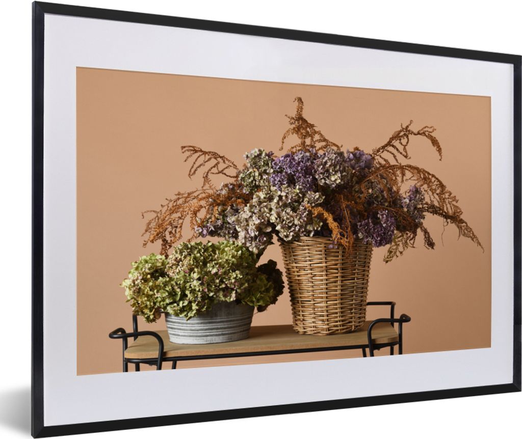 MuchoWow Gerahmtes Poster Getrocknete Blumen - Körbe - Stilleben 60x40 cm - Poster mit Schwarzem Bilderrahmen Wandposter Rahmen Foto Bilder - Sc...