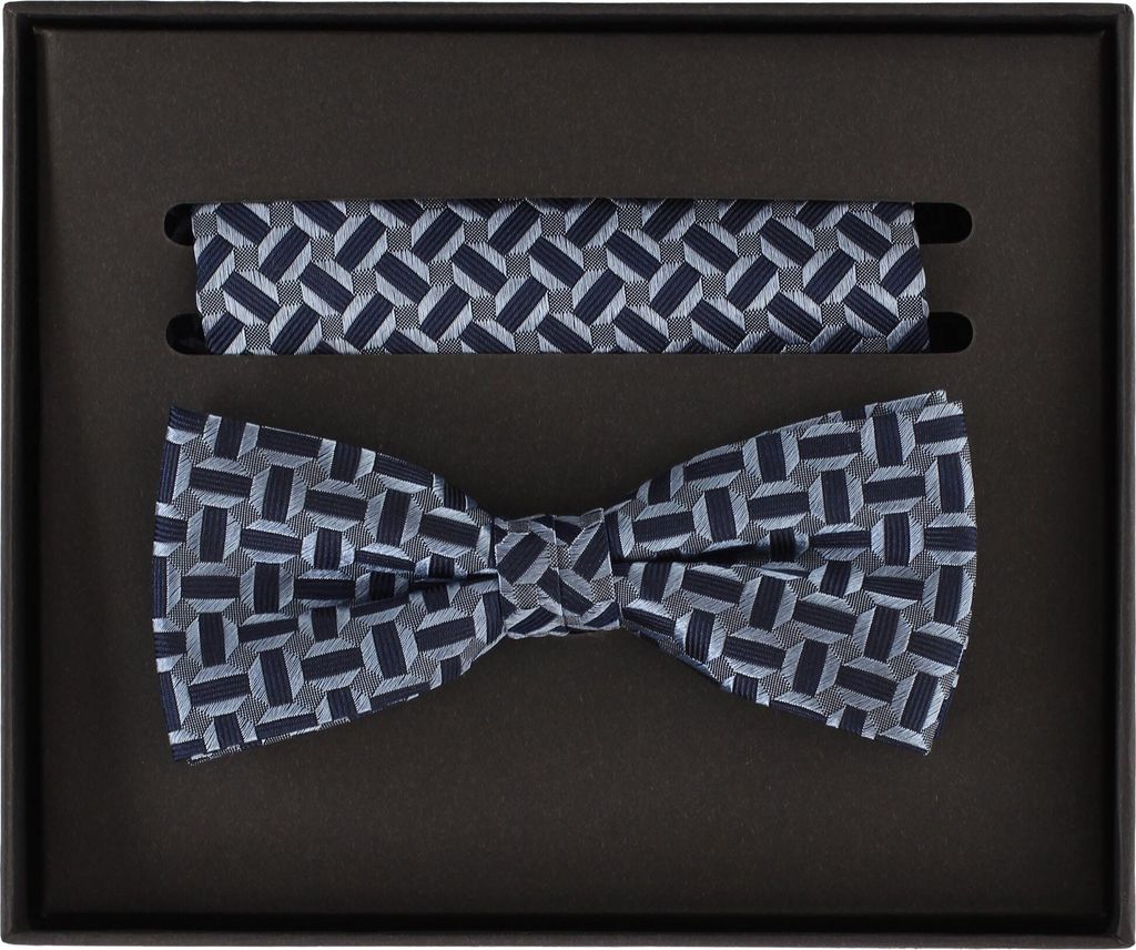 VENTI Herren Fliege Einstecktuch Set-2-tlg Seide gewebt Blau gemustert