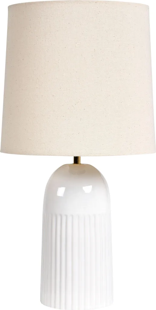 Lampe en céramique blanche avec abat-jour lin naturel pour salon chic