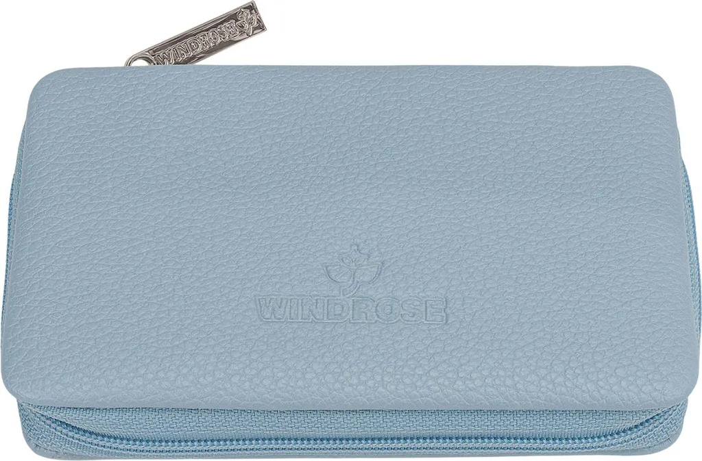 Set de Manucure Sky Bleu Clair Marvella WINDROSE avec Étui Cuir et Acier