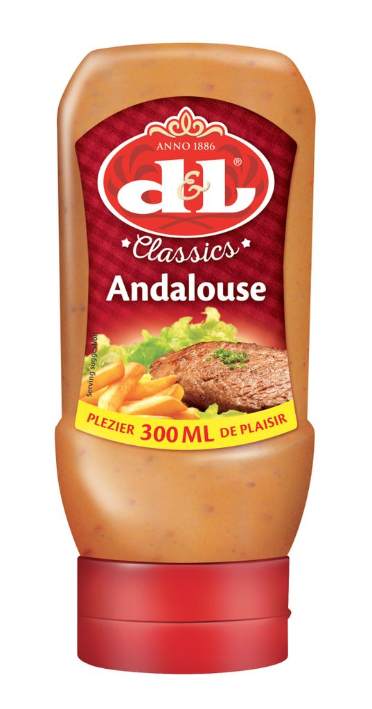 A bottle of Andalouse sauce with a picture of food on the label.