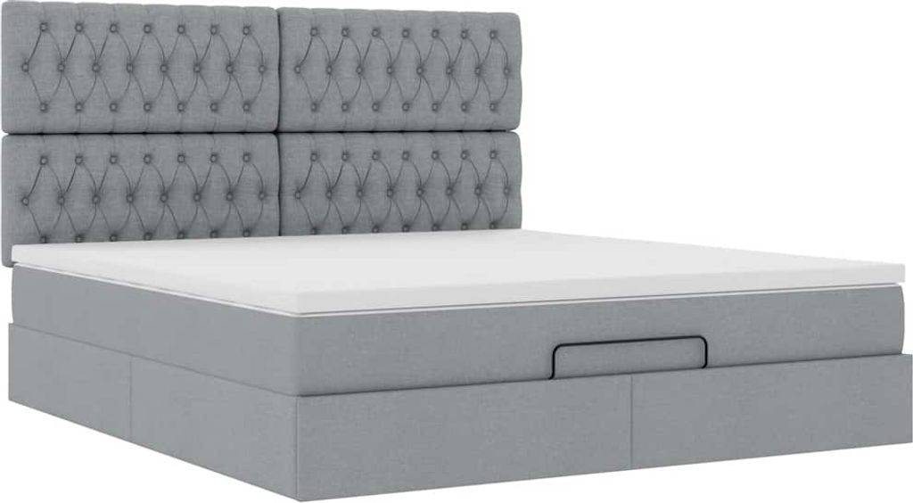 Ottoman-Bett mit Matratze Hellgrau 180x200 cm Stoff