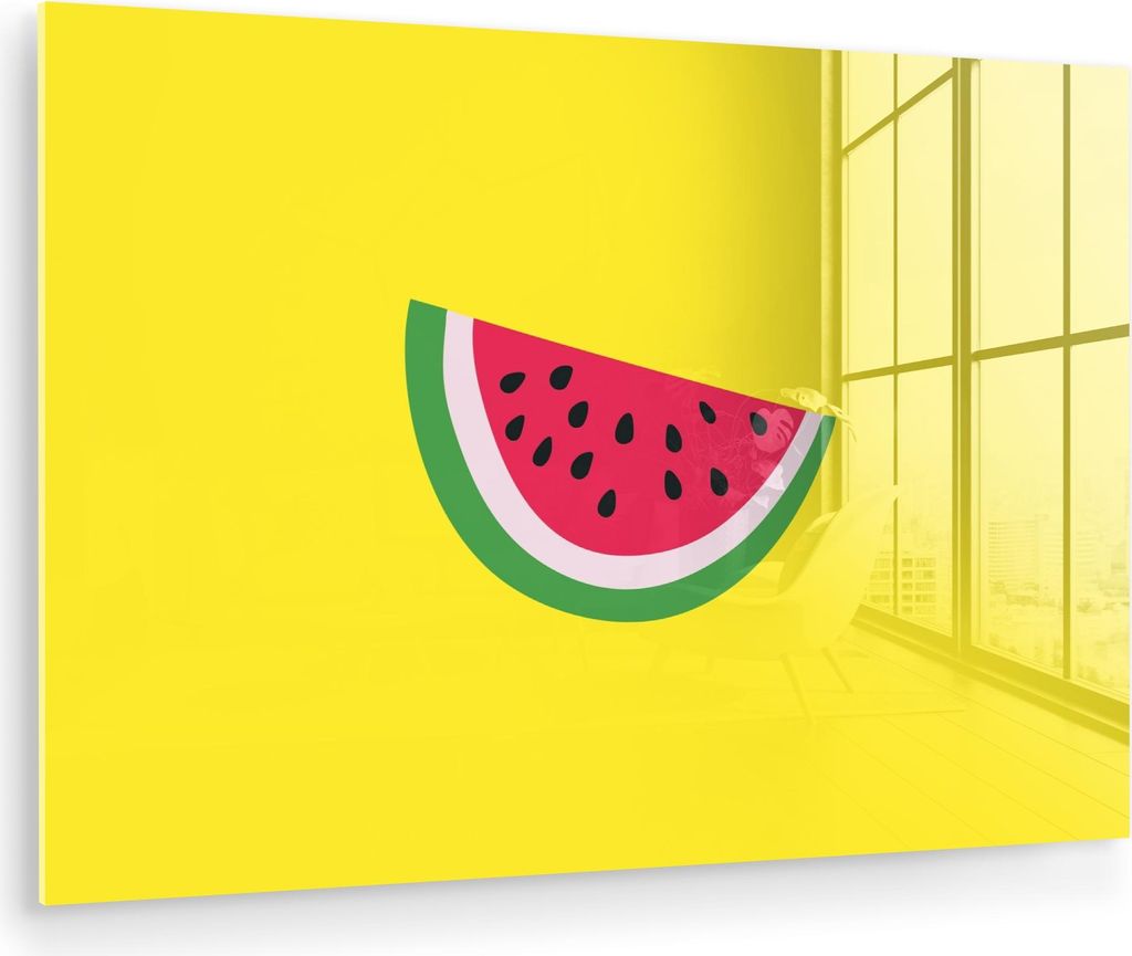 MuchoWow Glasbilder - Bilder auf Wandbild - Foto auf Glas Obst - Wassermelone - Gelb 30x20 cm Wanddekoration aus Glas - Acrylglasbild - Acrylbilder...