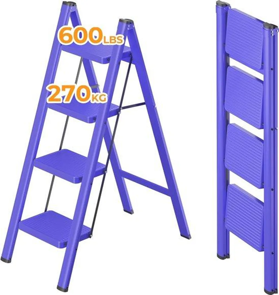 Échelle de cuisine pliable 4 marches pour la maison et le bureau, bleu