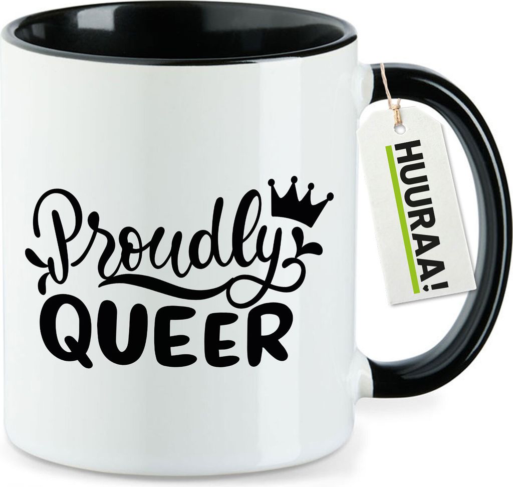 Huuraa Kaffeetasse Proudly Queer Krone 330ml Schwarz Keramik Kaffeebecher Geschenkidee