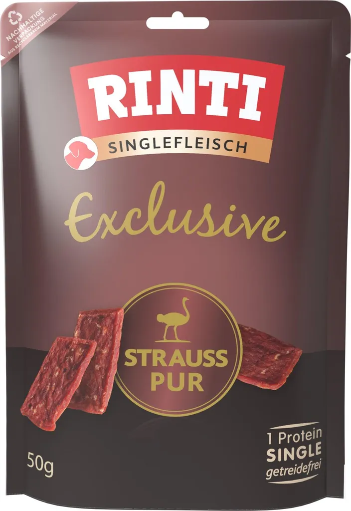 Rinti Snack Ostrich Puro 12x50g - Snack Ipoallergenico per Cani Sensibili