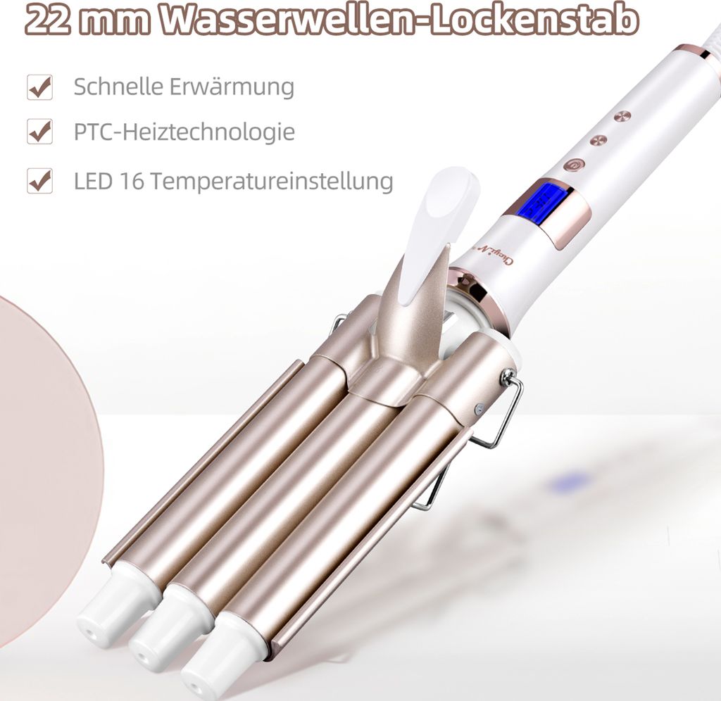 CkeyiN Lockendreher 3 Fässer 22mm Wasserwellen-Lockenstab, Produktbild 6