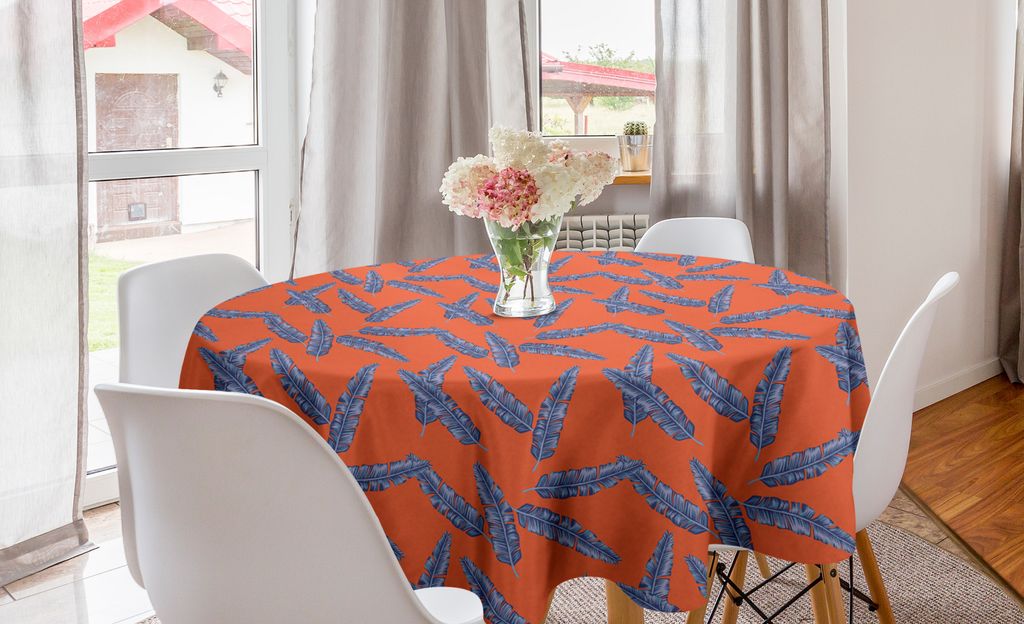 ABAKUHAUS Tropisch Runde Tischdecke, Bohemian reich verzierte Federn, Kreis Tischdecke Abdeckung für Esszimmer Küche Dekoration, 150 cm, Ceil Bla...