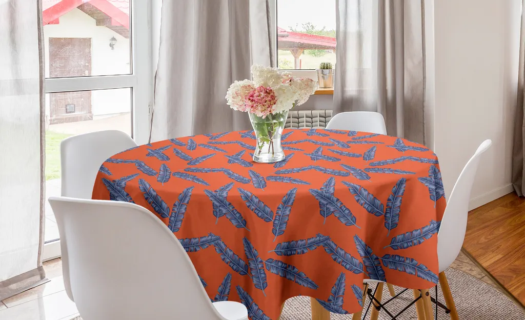 Tovaglia Rotonda 150cm Tropicale Boho ABAKUHAUS - Blu e Terra Siena