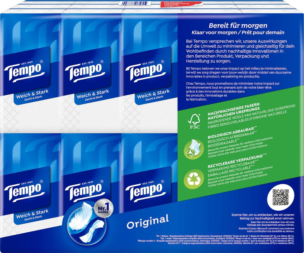 Tempo 7322540788709 Fazzoletti classici a 4 veli bianchi Immagine del prodotto 