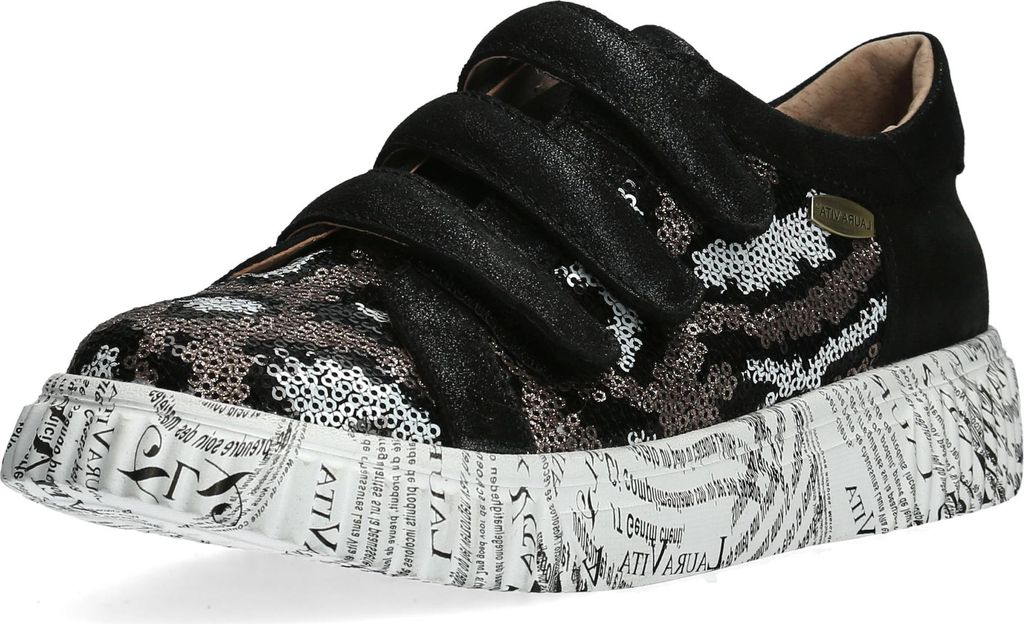 Laura Vita Damen Sneaker Muster mit Pailletten und Klettverschluss Soleno 17, Größe:40 EU, Farbe:Schwarz