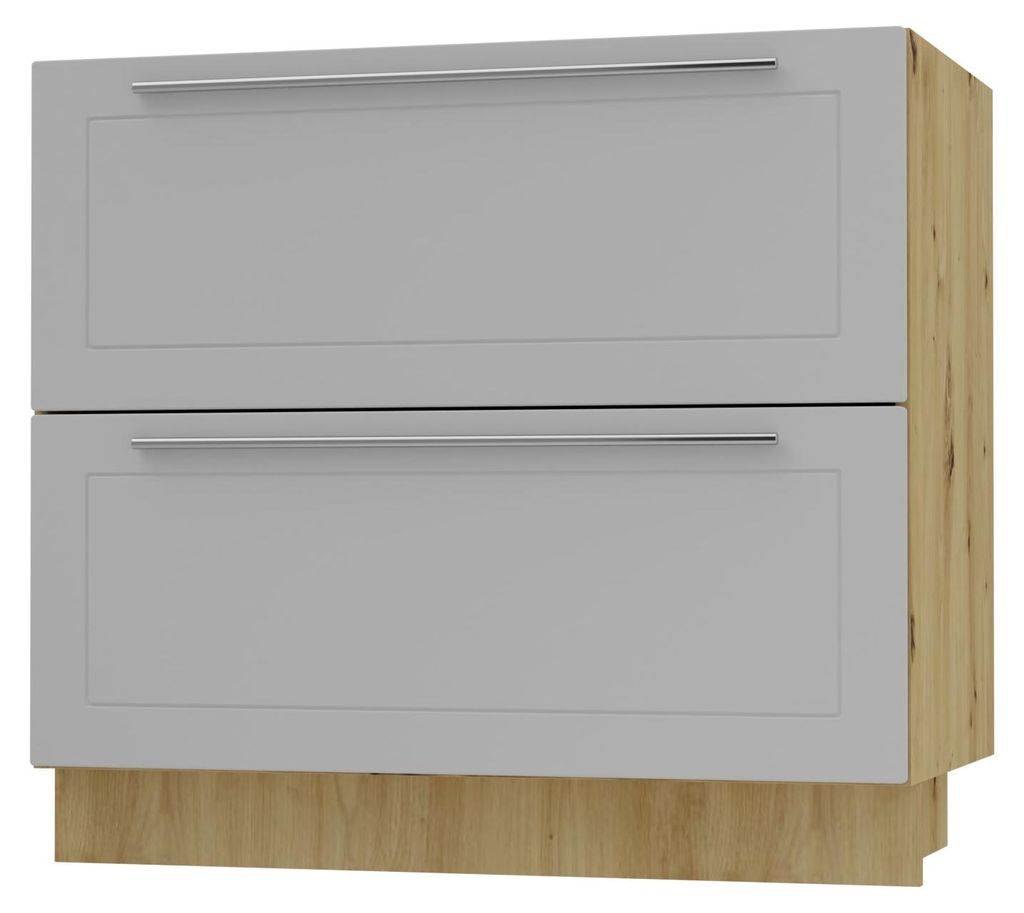 Schubladenunterschrank BARI 90x82cm lackiert Ausführung wählbar BA-D2 - 90,RAL 7040 fenstergrau matt,Eiche Artisan,Blum Metabox (Teilauszug)