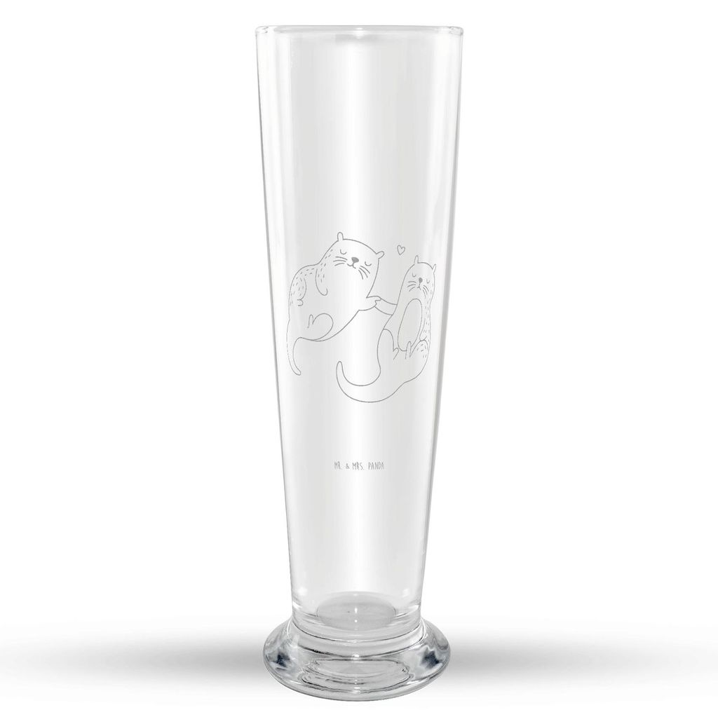 Mr. & Mrs. Panda Bierglas Otter Hände halten - Transparent - Geschenk, glücklich, Weizenbier Glas, Verliebt, Seeotter, Mr Mrs Weizenglas, Paar, B...