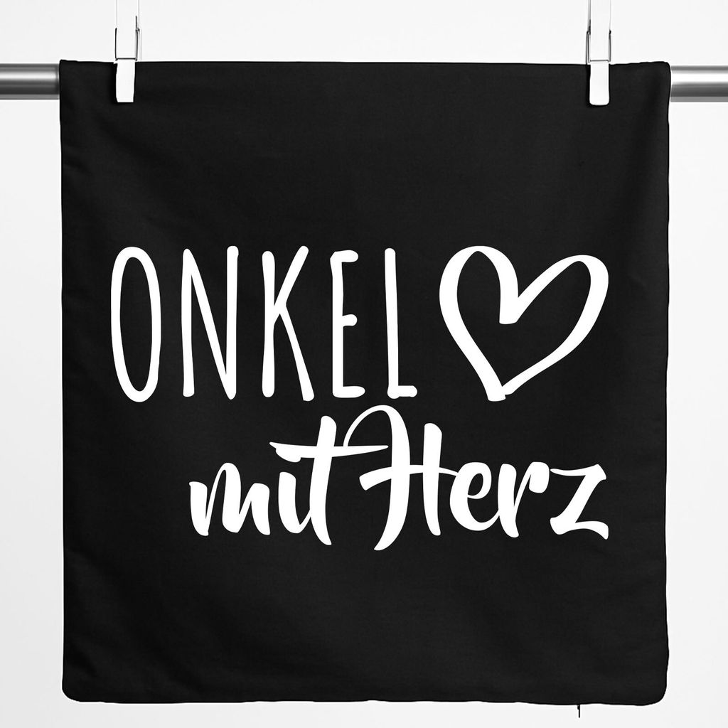 Huuraa Kissenbezug Onkel mit Herz 40x40cm Black Baumwolle Dekokissenbezug Geschenkidee