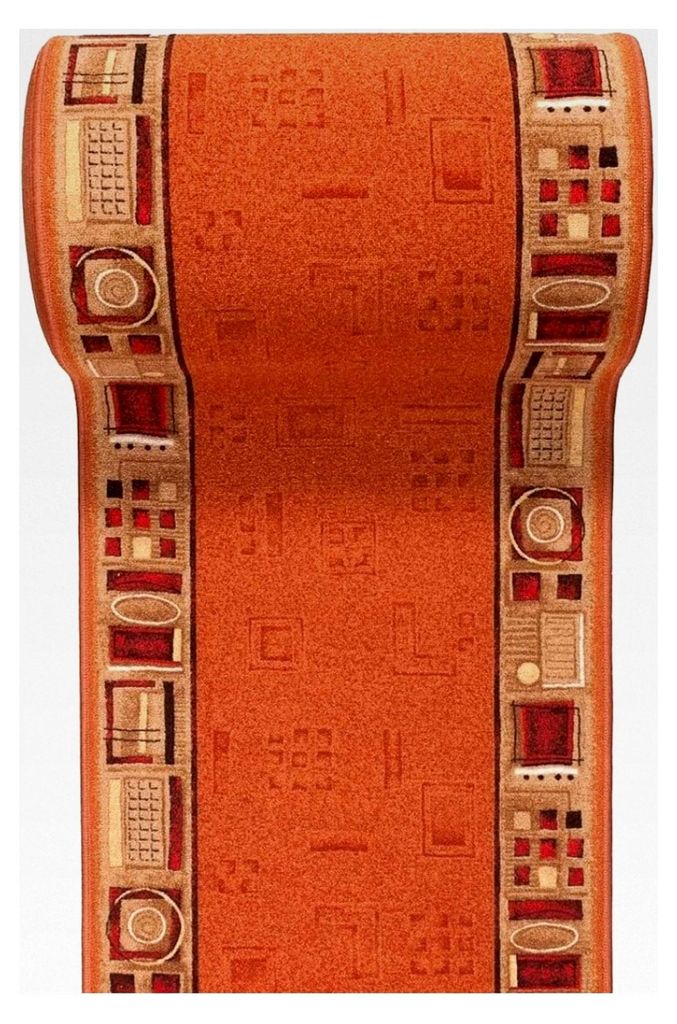 Teppichläufer für den Flur - Modernes Muster - Rutschfeste Gummirückseite - Kurzflor Teppichläufer nach Maß - Gel-MAX Kollektion Orange Beige ...