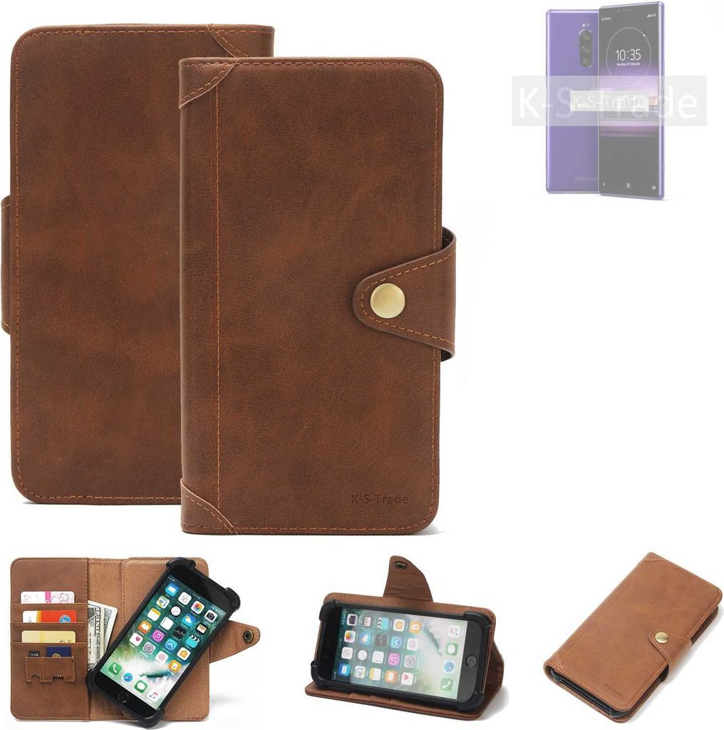 K-S-Trade Handyhülle kompatibel mit Sony Xperia 1 Schutz Hülle Walletcase Bookstyle Tasche Case Handytasche Wallet Flipcase Cover PolyurethanBrau...