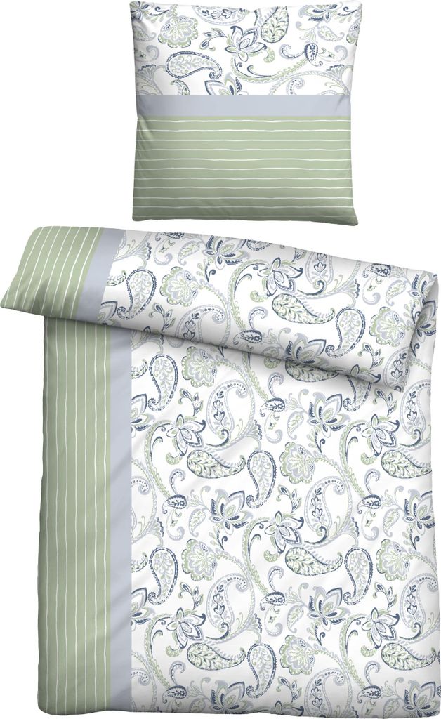 Traumhaft schlafen - Castell - Markenbettwäsche Mikrofaser Bettwäsche 0560987 PAISLEY color: pistaziengrün, size: 1x 135x200 cm + 1x 80x80 cm