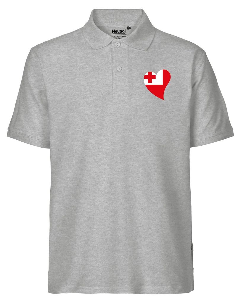 Huuraa Herren Polo Shirt Tonga Flagge Herz L Sport Grey Bio Baumwolle Fairtrade Poloshirt Geschenkidee