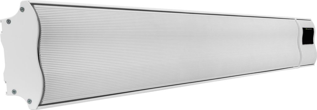 A white infrared heater is shown against a white background.