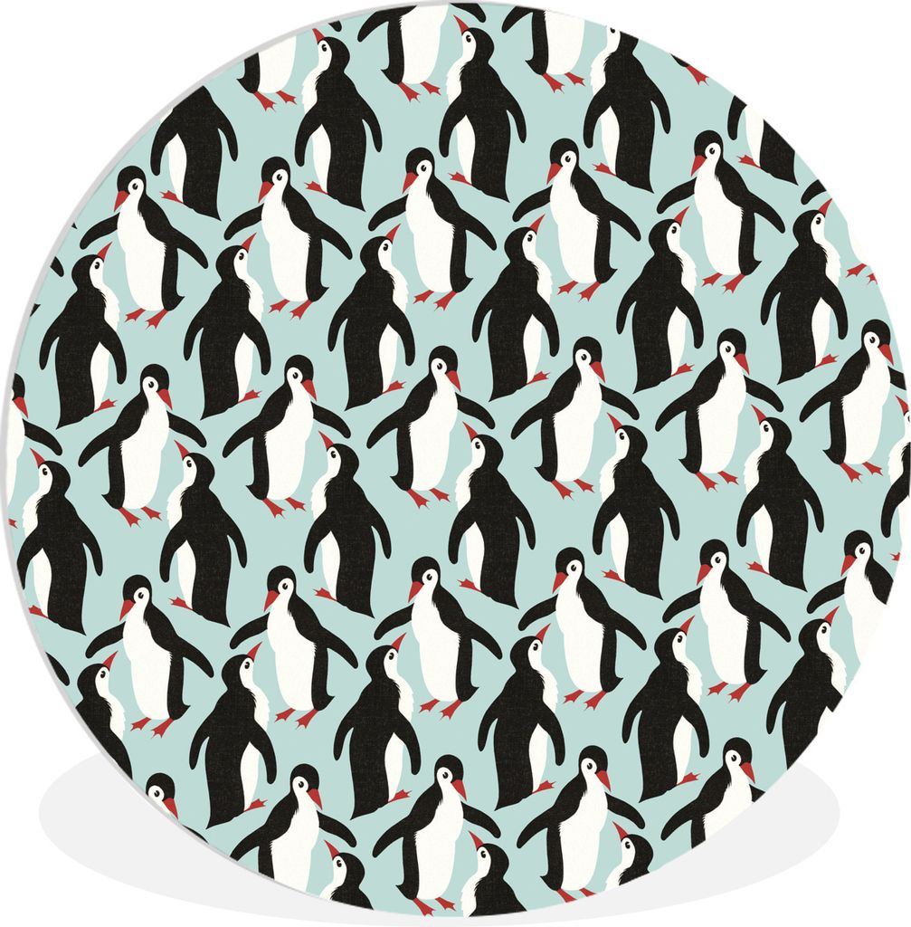 MuchoWow Rundes Wandbild - Runde Bilder Illustration eines Musters von Pinguinen Ø 30 cm Kreis Wanddekoration Kunststoff - Wandkreis - Wandschmu...