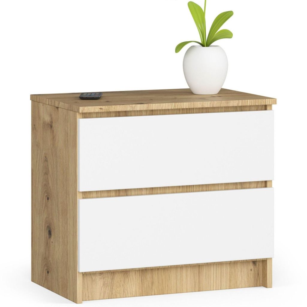 Nachttisch – Beistelltisch – Nachtschrank – 2 Schubladen – 60 cm – Artisan Eiche / Weiß – Funktionale Aufbewahrung mit klarer Form