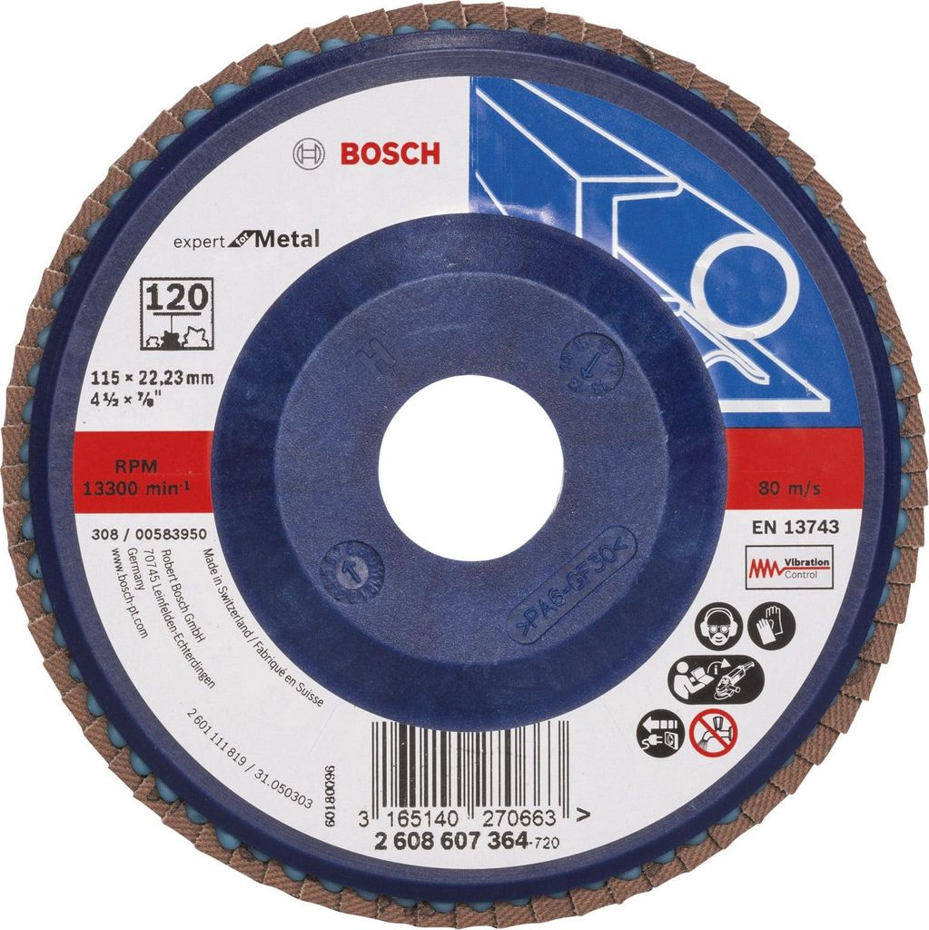 Bosch Fächerschleifscheibe X551 Expert for Metal gerade 115 mm 120 Kunststoff 10 Stk
