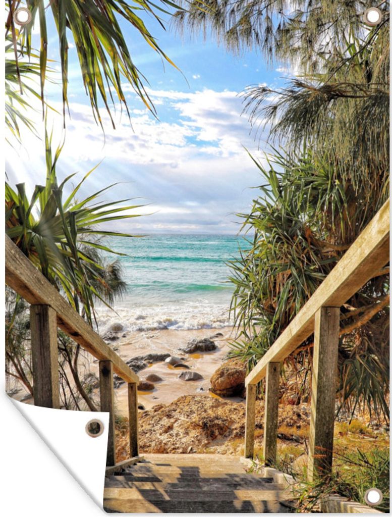 MuchoWow 60x80 cm Outdoor-Poster Gartendeko Sichtschutz Garten Poster für den Garten Nur wenige Schritte zum Strand mit Palmen, Australien