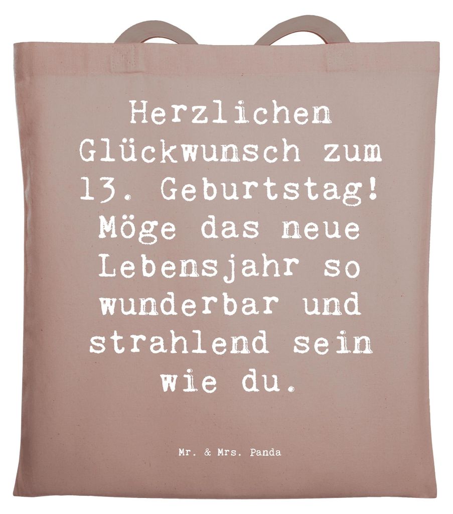Mr. & Mrs. Panda Shopping Tasche Spruch 13. Geburtstag - Braun Pastell - Geschenk, Schultasche, Alter, Kindergeburtstag, Jutebeutel, Happy Birthday...