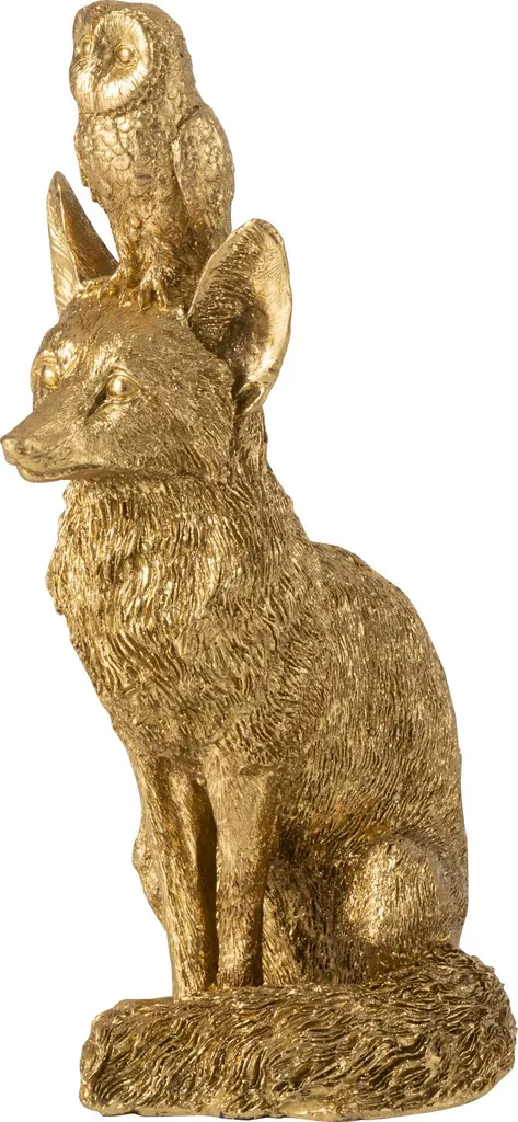 Statuettes Renard et Hibou Polyrésine Dorée J-Line - Lot de 2