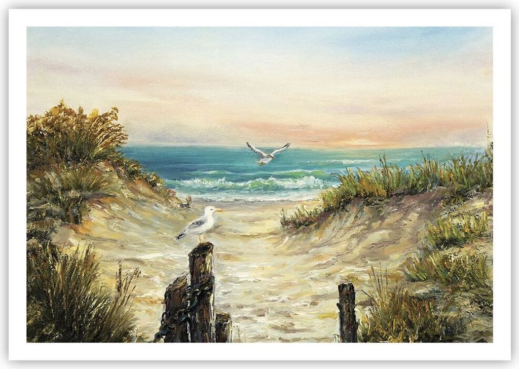 Poster - Poster ohne Rahmen - Impressionismus Möwen Küste - 100x70 cm - Wand Bild - Wanddeko - Wandbilder - Kunstposter - Wandposter - Bilder - K...