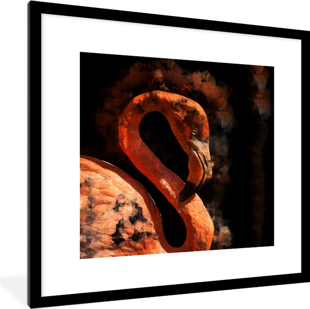 MuchoWow MuchoWow Gerahmtes Poster Flamingo - Farbe - Vogel 40x40 cm - Poster mit zchwarzem Bilderrahmen - Poster - Plakat im Rahmen