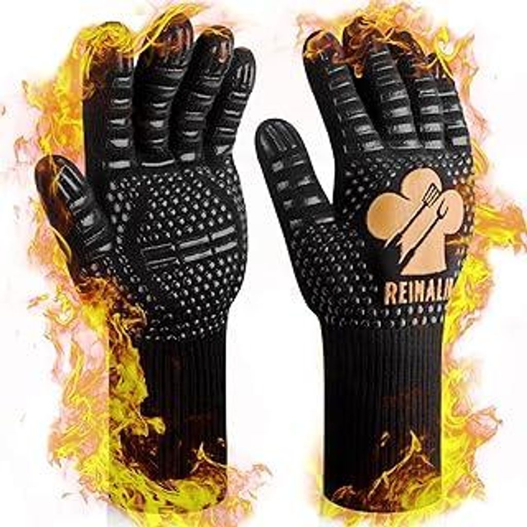 Grillhandschuhe Hitzebeständig bis 800°C, Ofenhandschuhe Topfhandschuhe Feuerfeste Handschuhe BBQ Handschuhe Kochhandschuhe Backhandschuhe Backof...