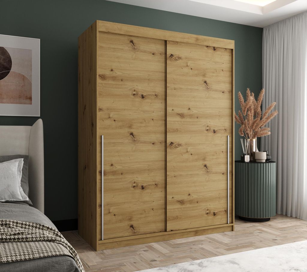 Home Collective Schwebetürenschrank Kleiderschrank Schrank Garderobe 2-türig mit Einlegeböden und zwei Kleiderstangen wählbare Handgriffe Mehrz...