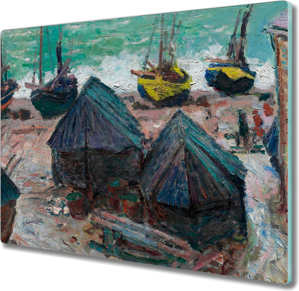 Coloray Kochplattenabdeckung Herdabdeckplatte 60x52 cm Hackbrett Schneidebrett Küchenbrett - Boote am Strand Monet