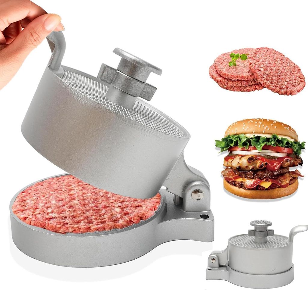 Burger Pattie Presse, Aluguss Burgerpresse mit Antihaftbeschichtung Einstellbare Dicke Smashed Burger Presse Maker Manual Hamburger Fleischpresse f...