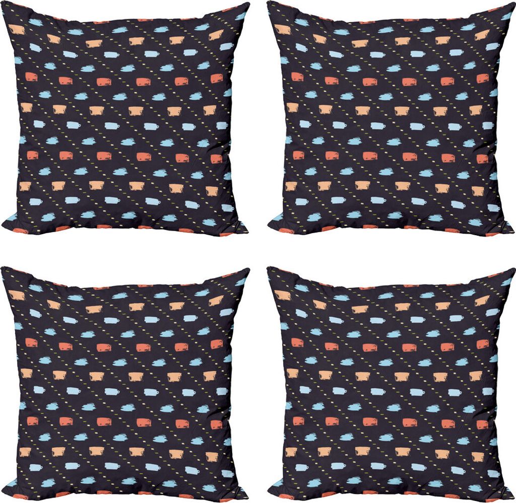 ABAKUHAUS Jahrgang Kissenbezug Set (4 Stück), Hand gezeichnete Retro Bild, Moderner Doppelseitiger Digitaldruck, 60 cm x 60 cm, Mehrfarbig