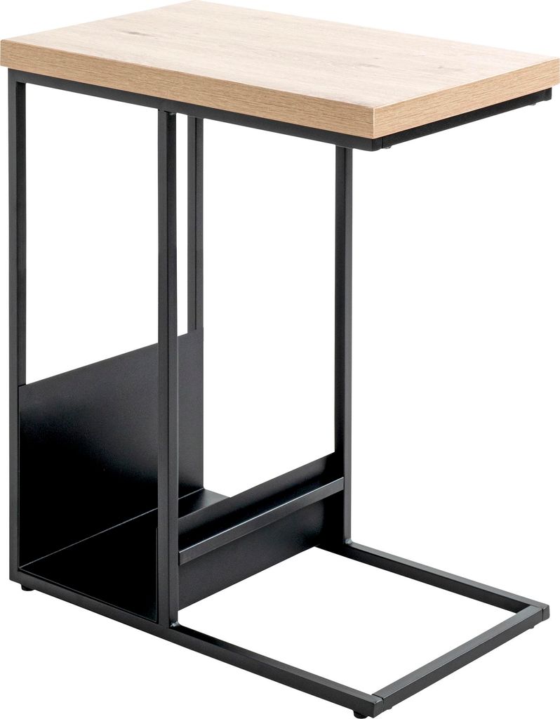 HAKU Möbel Beistelltisch Eiche hell, schwarz - MDF, Metall, B/H/T: 30x60x50 cm