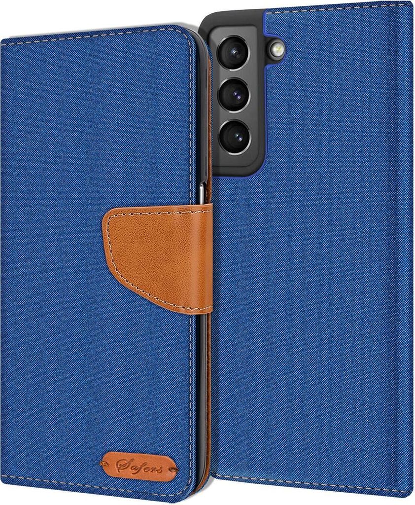 Conie Jeans Style Klapp Tasche für Samsung Galaxy S21 Plus Kartenfach Hülle Rundumschutz in Blau