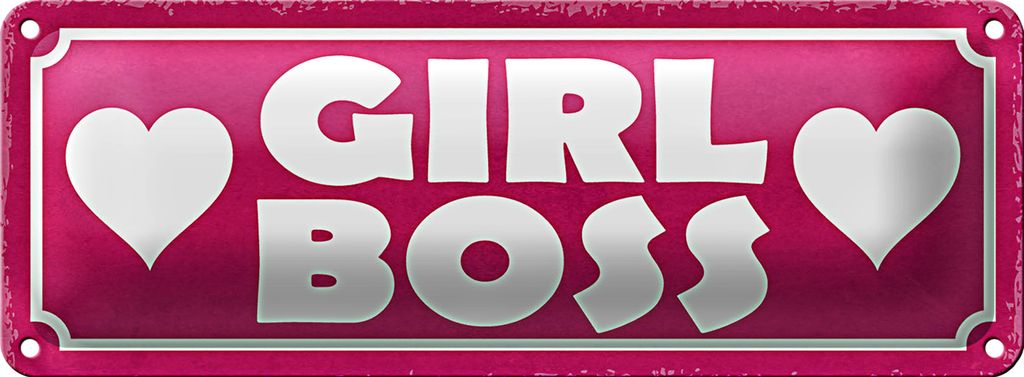Blechschild Hinweis 27x10cm Girl Boss pink Herz Dekoration