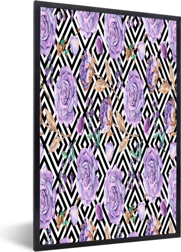 MuchoWow MuchoWow Gerahmtes Poster Blumen - Flieder - Rosen 40x60 cm - Poster mit zchwarzem Bilderrahmen - Papierdruck - Wandbilder