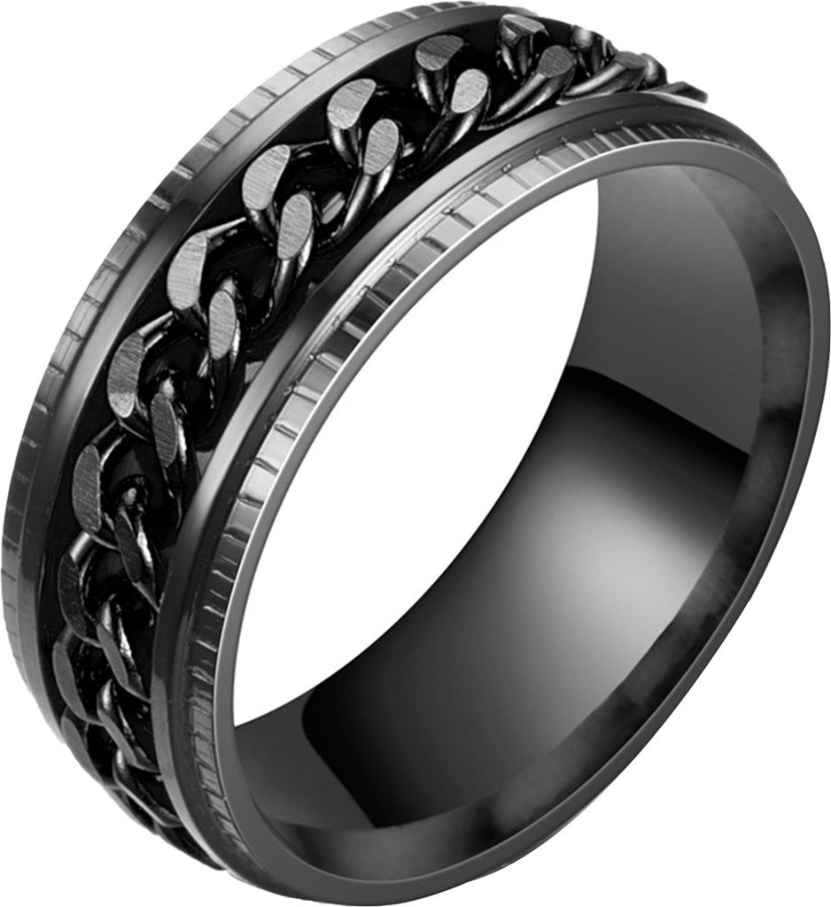 Herrenring, schlicht, hochglanzpoliert, Modeschmuck, rotierende Kette, eingelegter Fingerring für Party-Schwarz,US 11